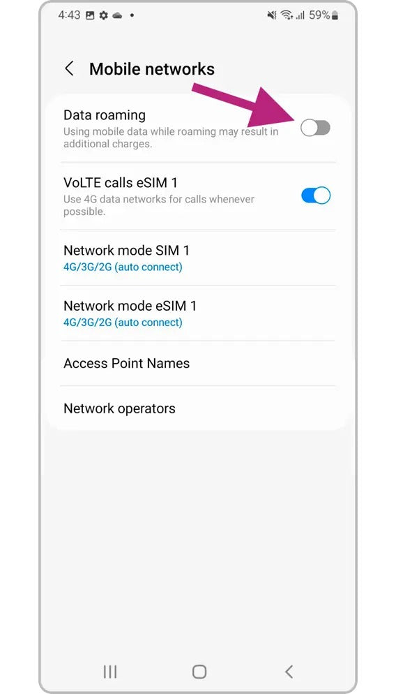 Turn on data roaming